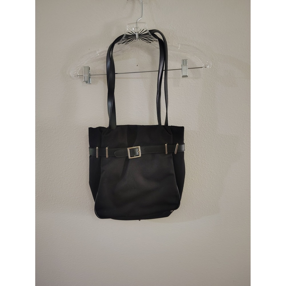 Black Belted Buckle Shoulder Bag Tote Silver Hardware Minimalist Y2K Style